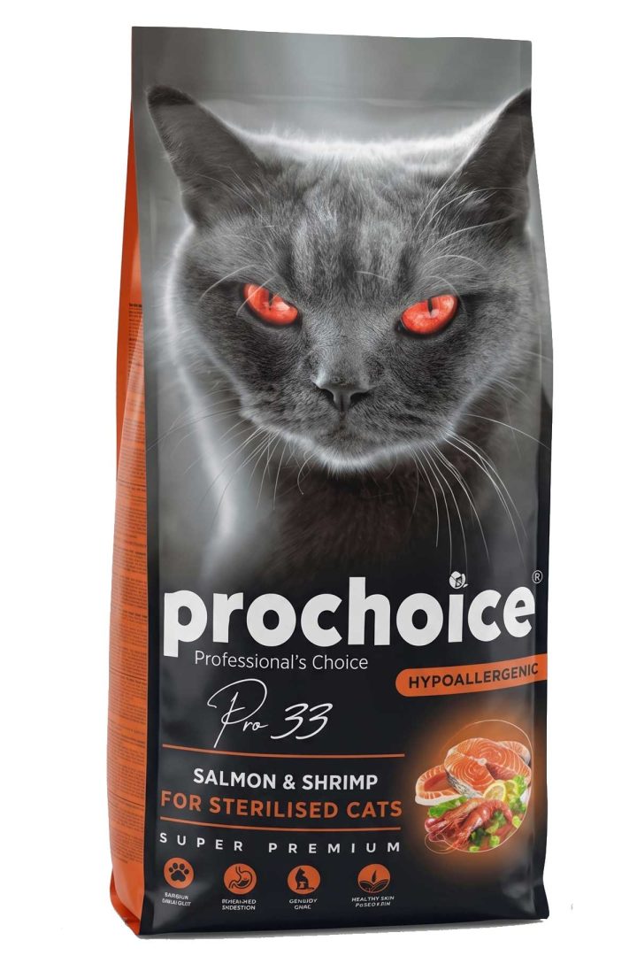 ProChoice Pro 33 Düşük Tahıllı Kısırlaştırılmış Kedi Maması 15 Kg – Gerçek Somon & Karides Lezzeti!