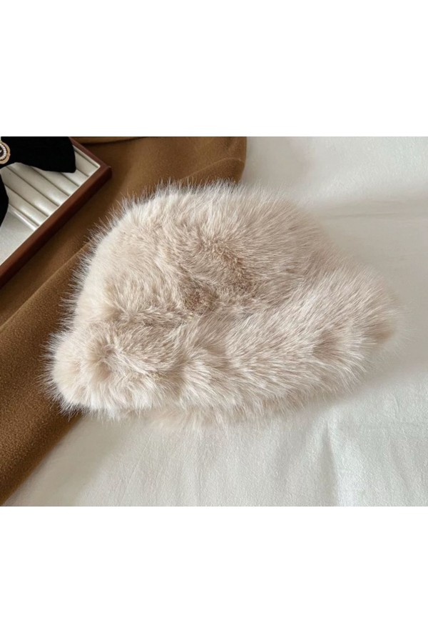 Bej Peluş Kalpak Şapka