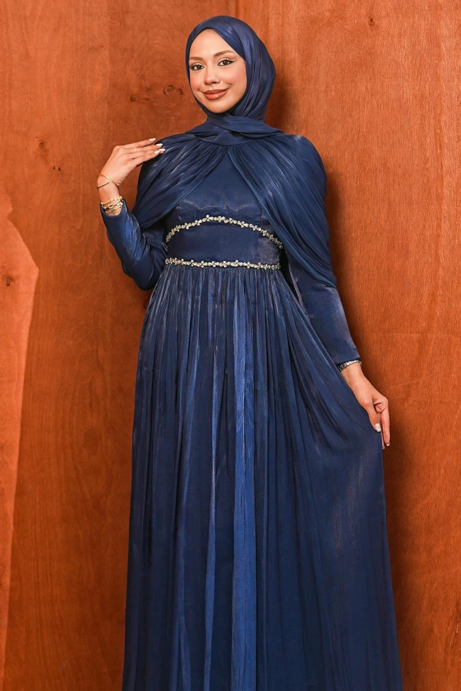Beli Taşlı Drapeli Janjan Abiye