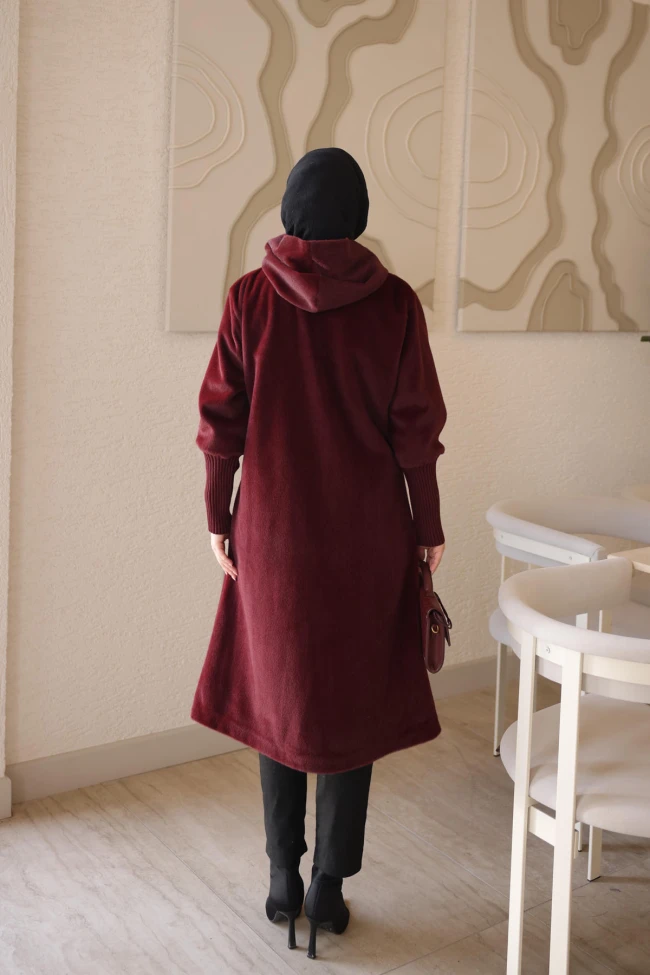 Bordo Kapüşonlu Kaban