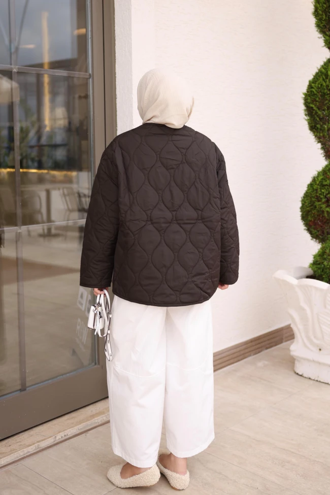 Kahverengi Kapitone Çıtçıtlı Mont