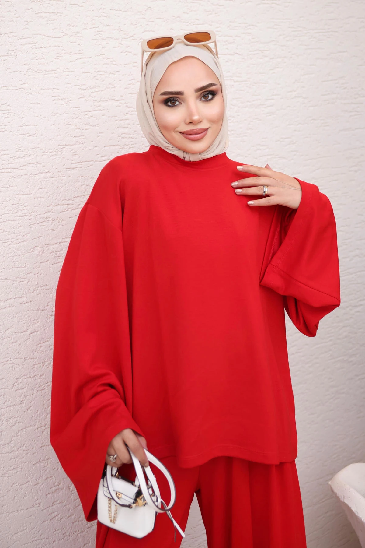 Kırmızı Salaş Sweat Pantolonlu Oys Takım