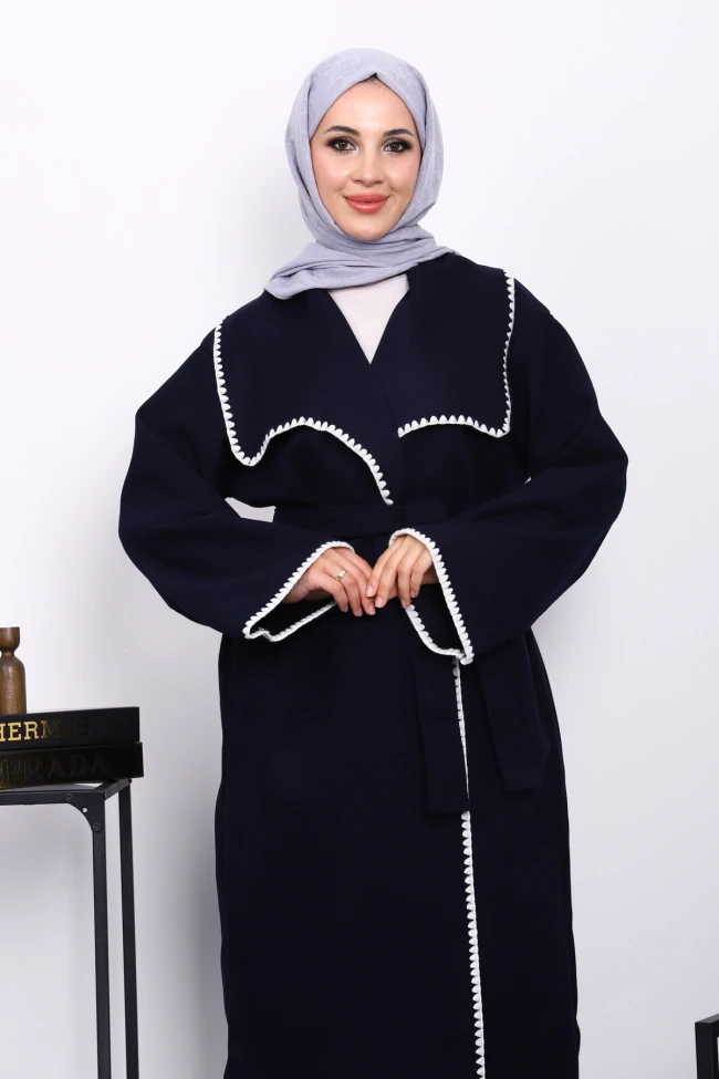 Lacivert Çoban Dikişli  Kaşe Kaban
