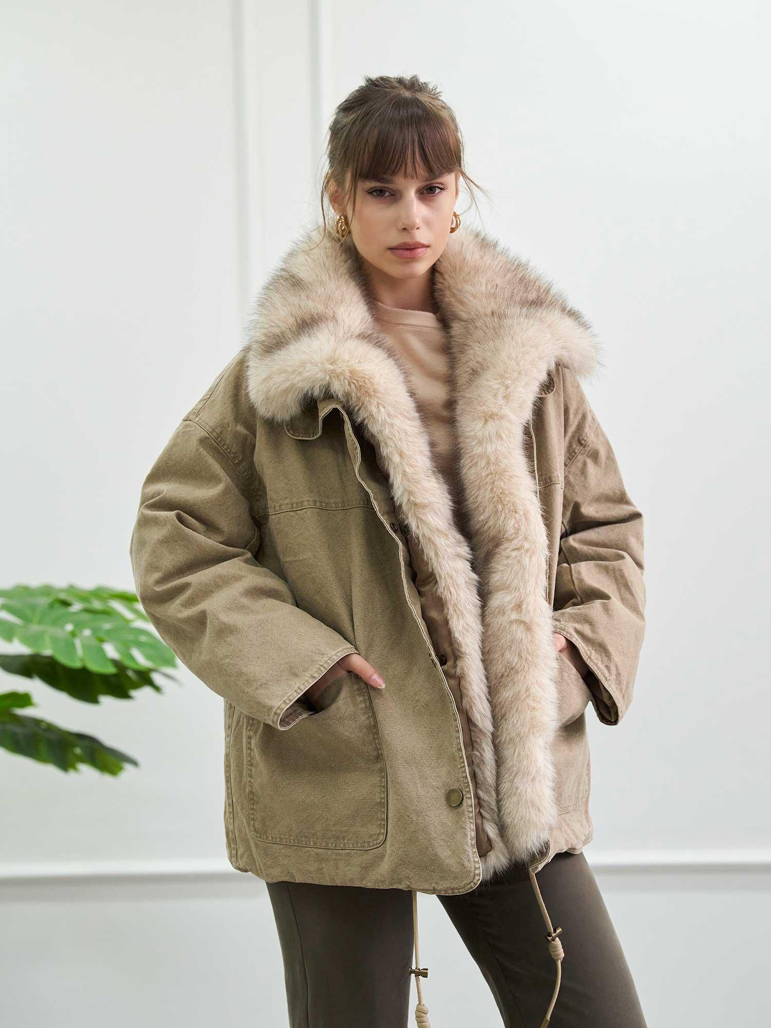 Oversize Kürk Garnili Mont