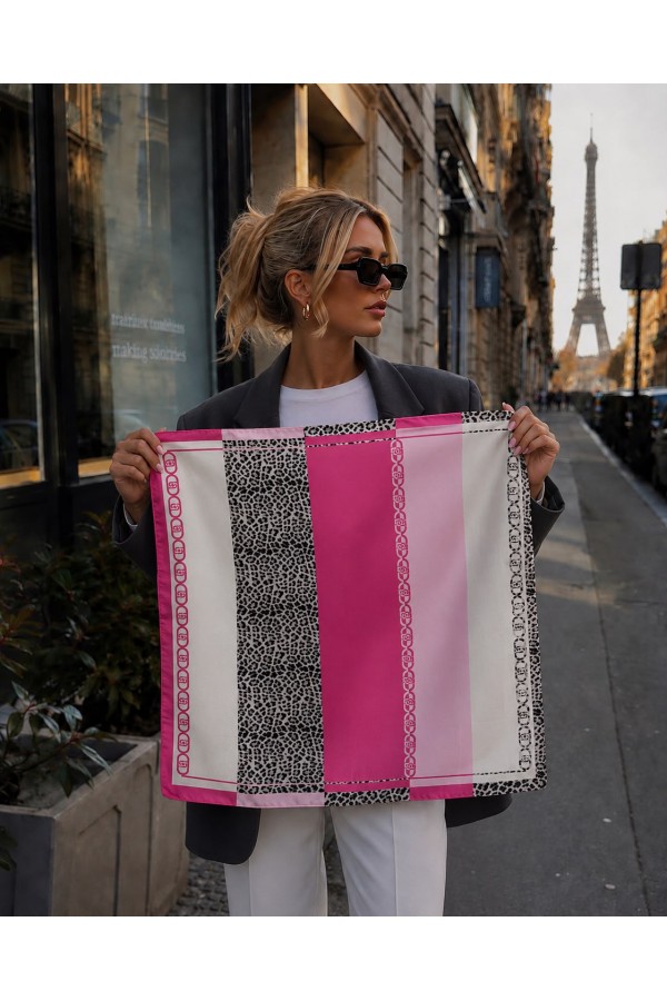 Pembe Leopar Desenli Bandana Fular 65x65 cm