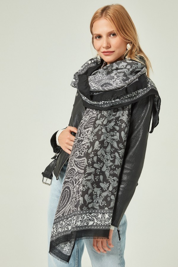 Black Patterned Soft Textured Scarf