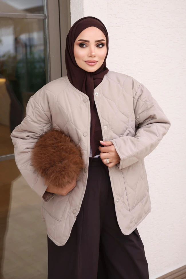 Taş Kapitone Çıtçıtlı Mont