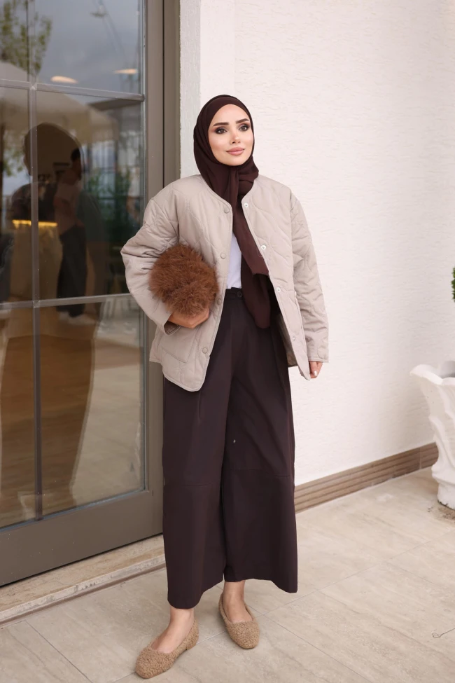 Taş Kapitone Çıtçıtlı Mont