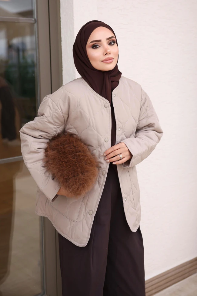 Taş Kapitone Çıtçıtlı Mont